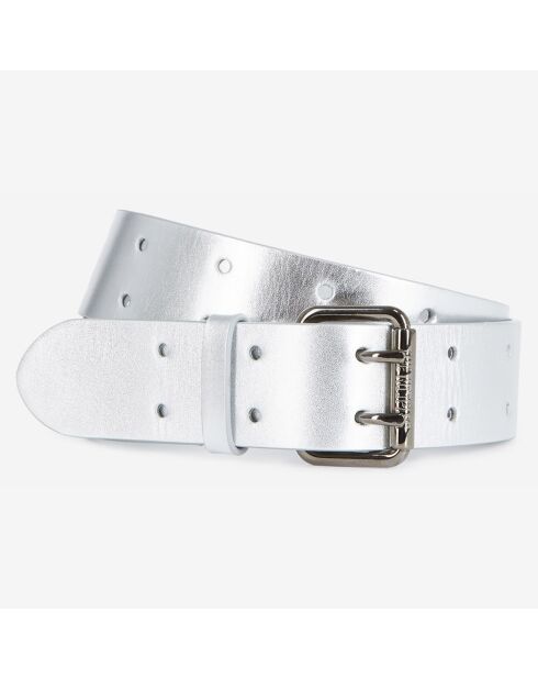 Ceinture en Cuir avec boucle double ardillons argentée