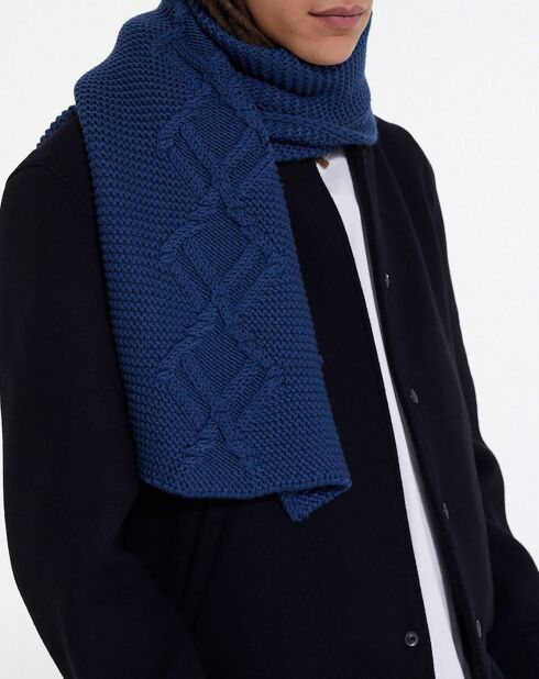 Echarpe 100% Laine Torsadée bleue