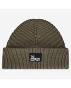 Bonnet 100% Laine avec Patch Brodé kaki