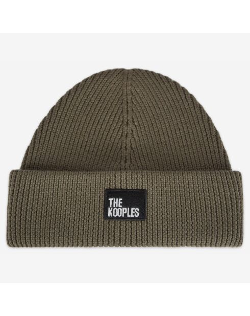 Bonnet 100% Laine avec Patch Brodé kaki