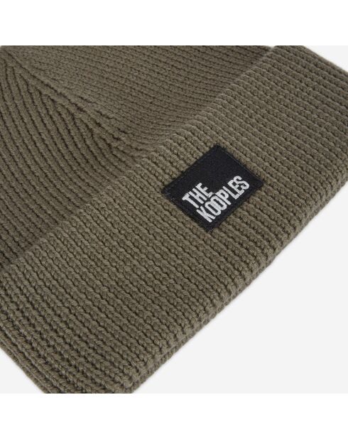 Bonnet 100% Laine avec Patch Brodé kaki