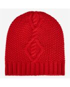 Bonnet 100% Laine Torsadé rouge tango