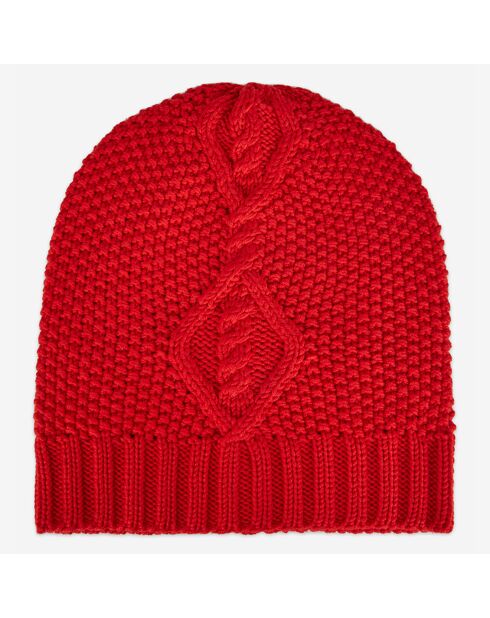 Bonnet 100% Laine Torsadé rouge tango