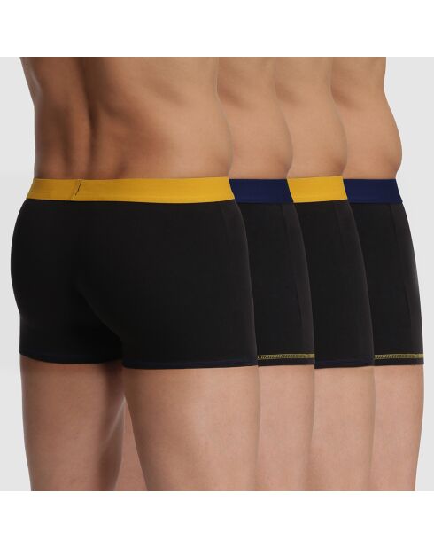 4 boxers Mix and Colors zwart saffraangeel/zwart marineblauw/zwart geel saffraan/zwart marineblauw/zwart marineblauw