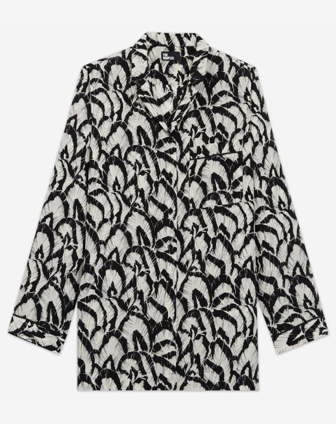 Chemise 100% Soie Fluide blanc cassé/noir