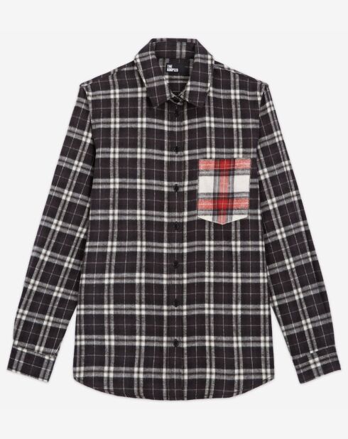 Chemise à Carreaux et poches contrastées noire