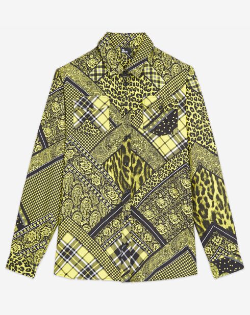 Chemise détail patte Boutonnage noir/jaune