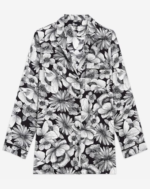 Chemise 100% Soie manches longues Print Romantic Garden noir/blanc