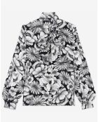 Chemise 100% Soie manches longues col Lavalière Print Romantic Garden noir/blanc