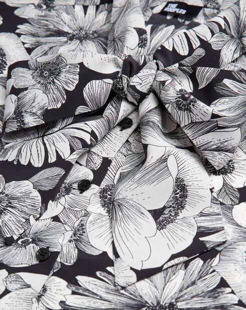 Chemise 100% Soie manches longues col Lavalière Print Romantic Garden noir/blanc