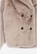 Manteau en Fausse Fourrure court avec col et poches devant en stone gris