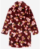 Manteau en Fausse Fourrure jacquard fleuri rouge foncé