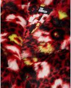 Manteau en Fausse Fourrure jacquard fleuri rouge foncé