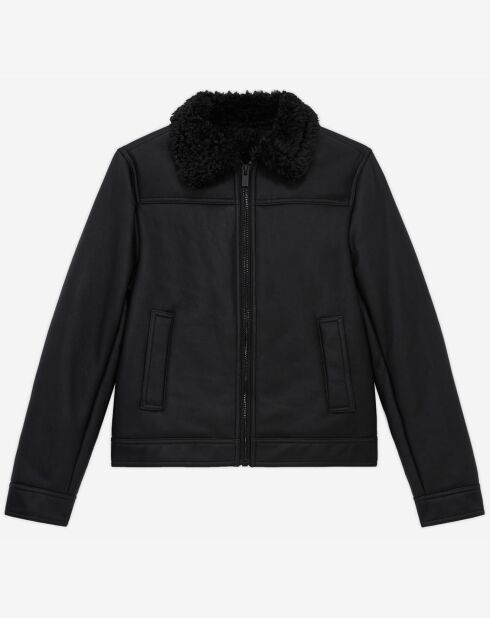 Blouson Biker en Fausse Fourrure noir