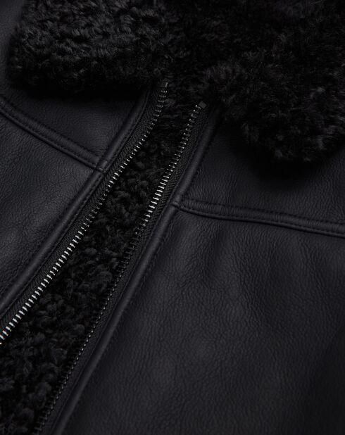 Blouson Biker en Fausse Fourrure noir
