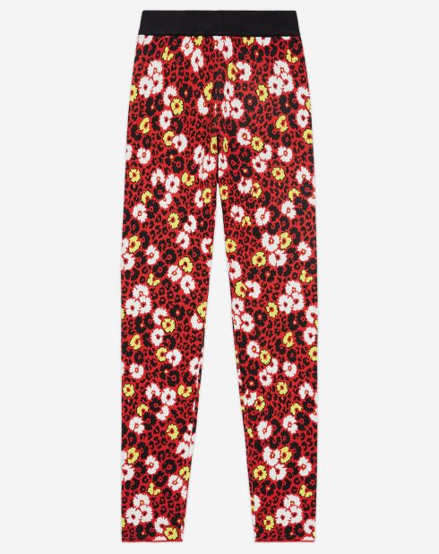 Donkerrode jacquard legging met bloemenprint