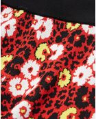 Legging jacquard fleurie rouge foncé