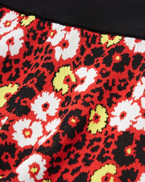 Donkerrode jacquard legging met bloemenprint