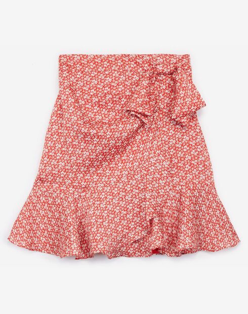 Soepele rok met ruches en rode strik in de taille
