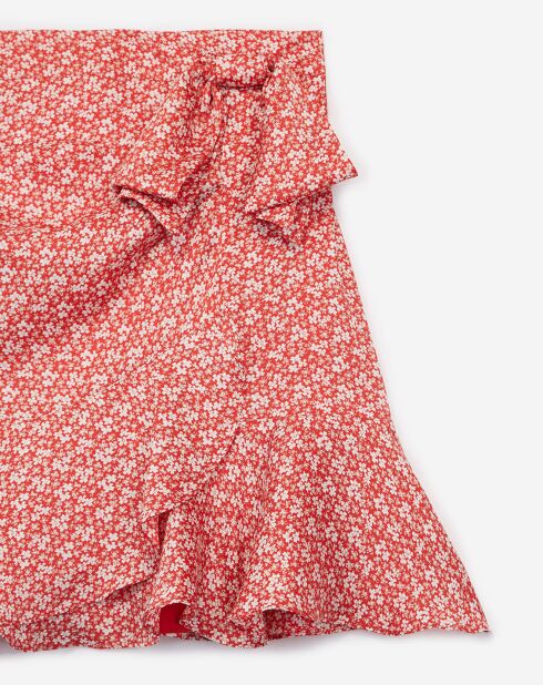 Soepele rok met ruches en rode strik in de taille