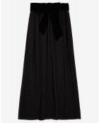 Jupe longue plissée avec ceinture en Velours noire