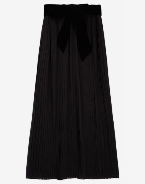 Jupe longue plissée avec ceinture en Velours noire