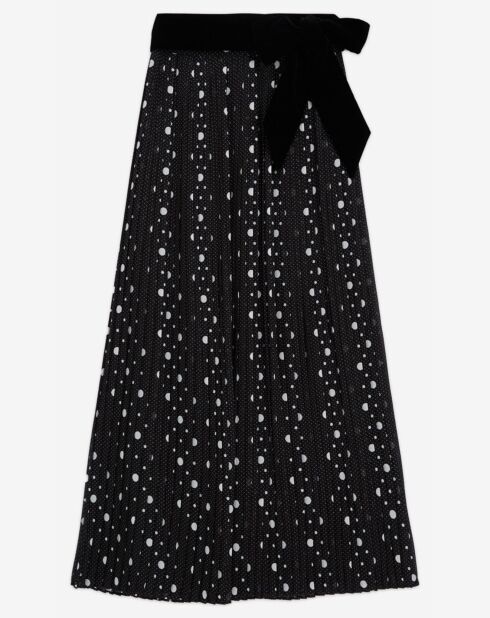 Jupe Plissée Polka Dots Ceinturé noir/écru