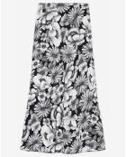 Jupe 100% Soie Longue Romantic Garden noir/blanc