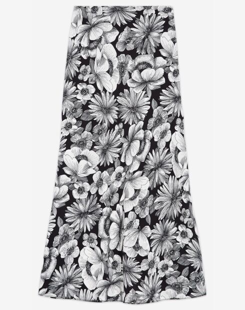 Jupe 100% Soie Longue Romantic Garden noir/blanc