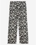 Pantalon 100% Soie Taille élastique détail une poche arriere blanc cassé/noir
