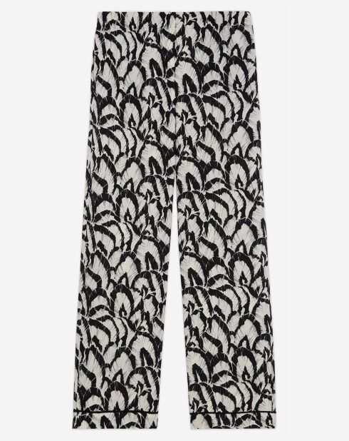 Pantalon 100% Soie Taille élastique détail une poche arriere blanc cassé/noir