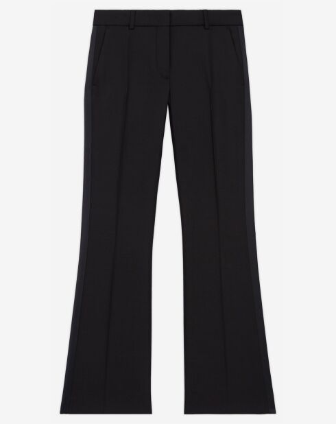 Pantalon de Costume en Laine bas évasé détail bande Satin noir