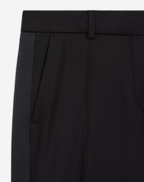 Pantalon de Costume en Laine bas évasé détail bande Satin noir