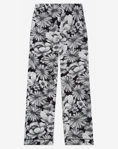 Pantalon 100% Soie Romantic Garden noir/blanc