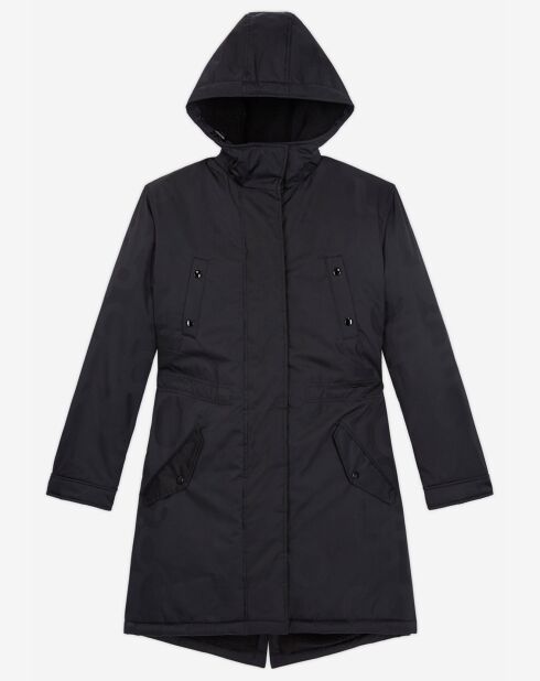 Parka con forro de piel de oveja sintética negra