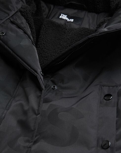 Parka con forro de piel de oveja sintética negra