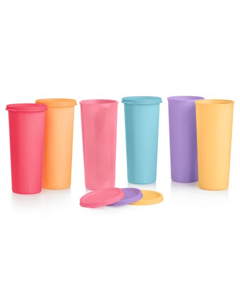 6 veelkleurige Rainbow-bekers met deksel - 177 ml