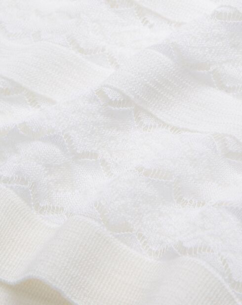 Pointelle trui van wolmix met geborduurde details in lichtbeige