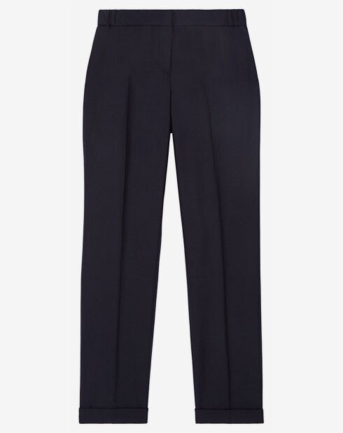 Pantalon de Costume 100% Laine détail taille élastique marine