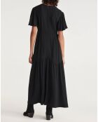 Robe Longue en Crêpe détail volants noire