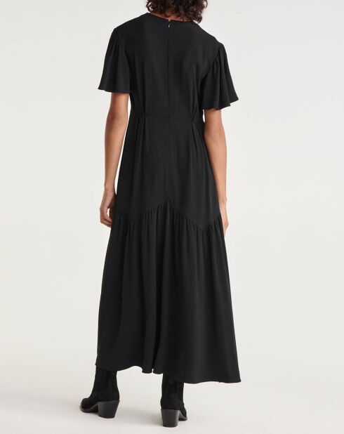 Robe Longue en Crêpe détail volants noire