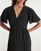 Robe Longue en Crêpe détail volants noire