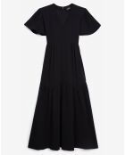 Robe Longue en Crêpe détail volants noire