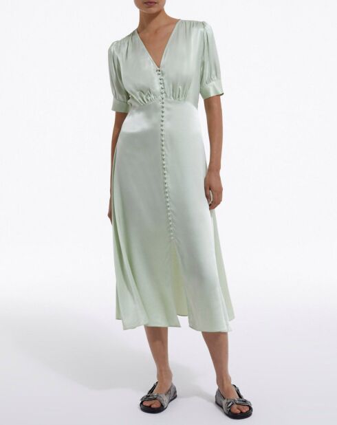 Robe Longue manches courtes boutonnée devant menthe