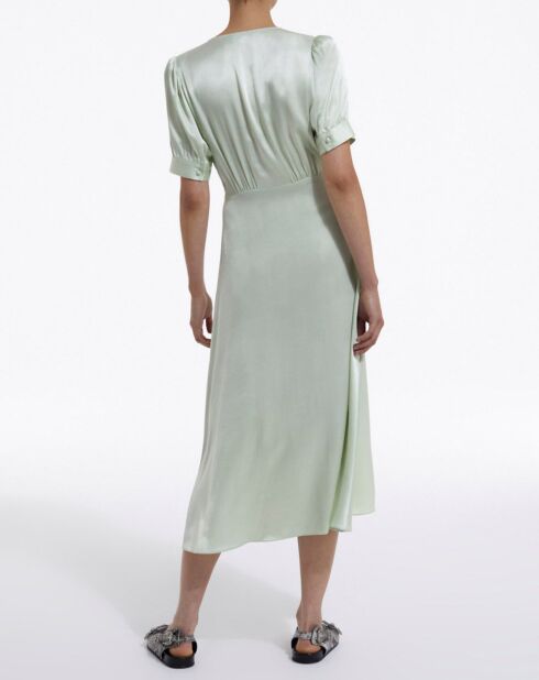 Robe Longue manches courtes boutonnée devant menthe