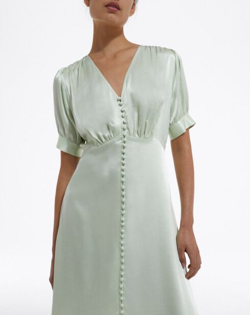 Robe Longue manches courtes boutonnée devant menthe