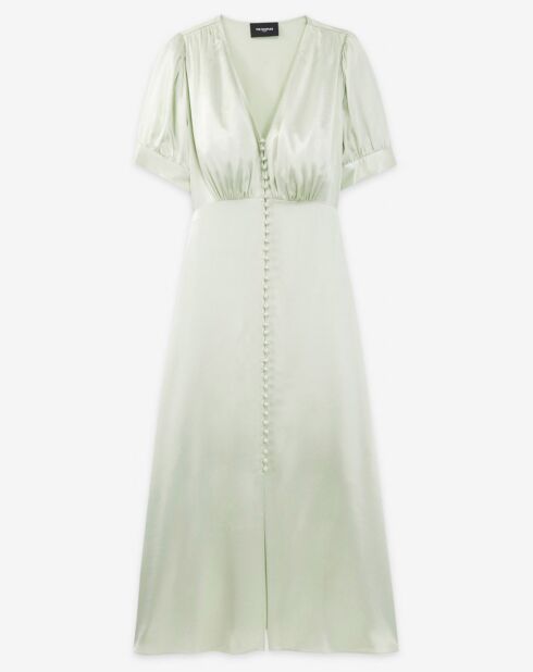 Robe Longue manches courtes boutonnée devant menthe