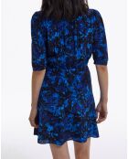 Donkerblauwe korte wikkeljurk met print