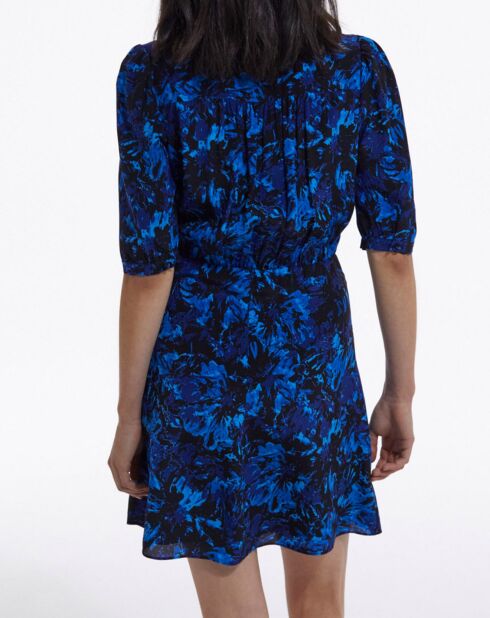 Donkerblauwe korte wikkeljurk met print