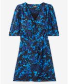 Donkerblauwe korte wikkeljurk met print